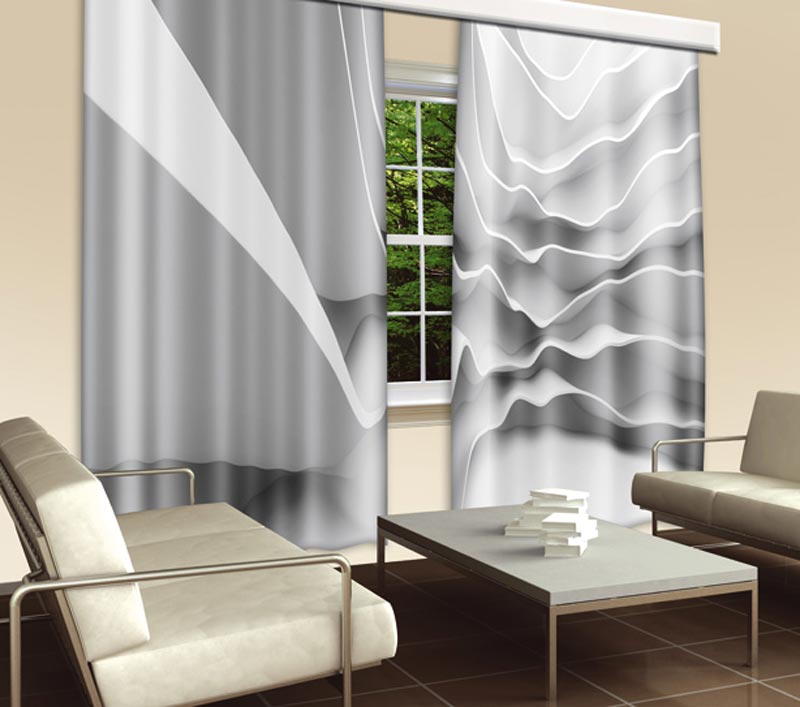 textilní fotozáclona bílá abstraktní vlna